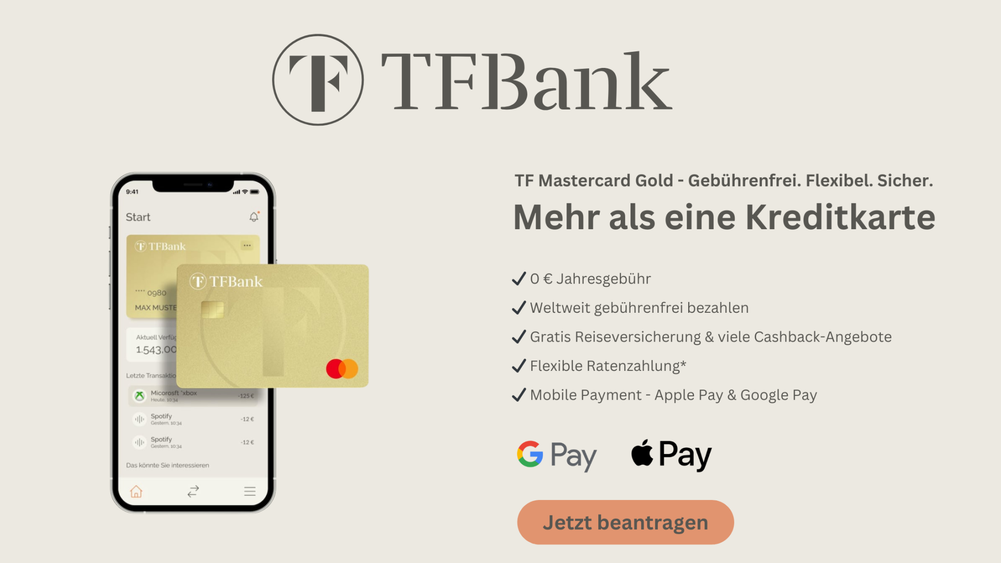 Bild der kostenlosen TF Bank Mastercard Gold Kreditkarte für Deutschland