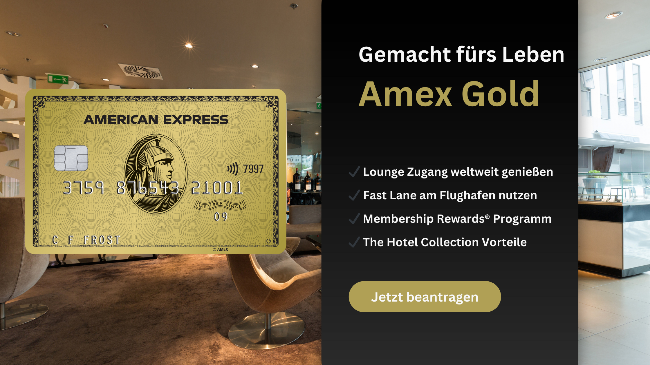 Bild der Amex Gold Karte inklusive Reisevorteilen