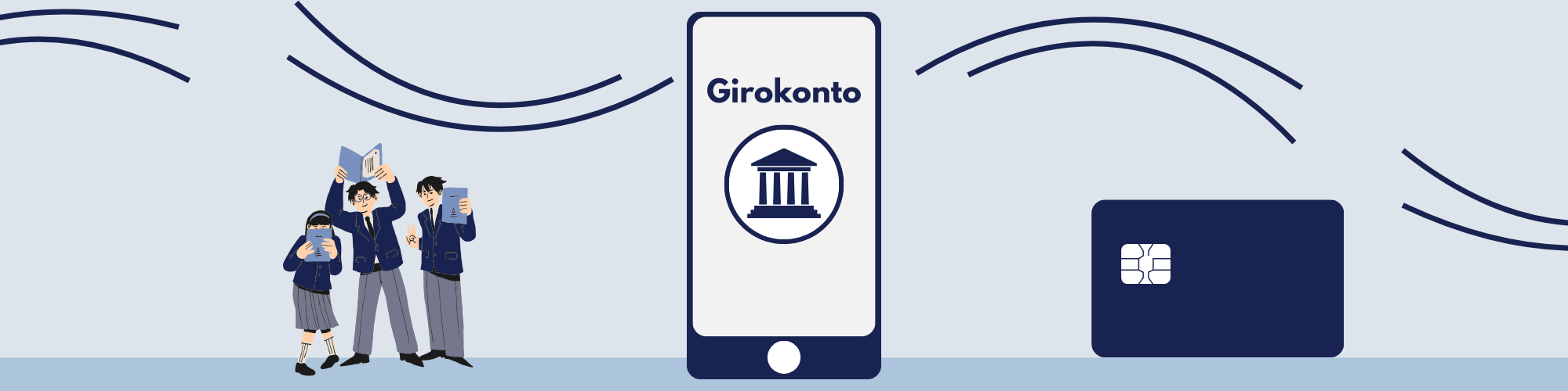 Studenten mit einem Smartphone die nach den besten Girokonten ausschau halten