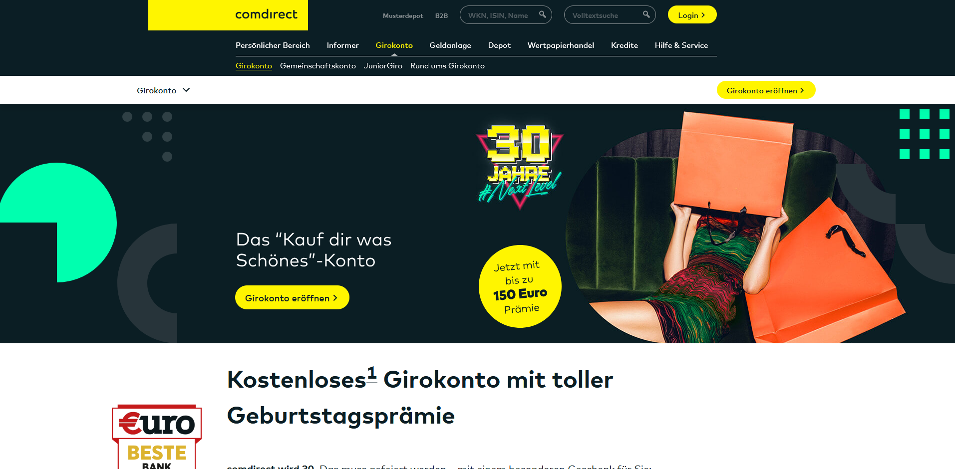 Bild des Girokontos der Comdirect Bank in Deutschland