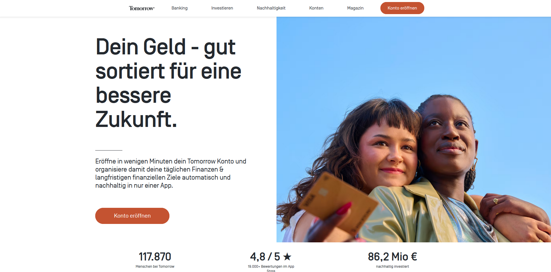 Screenshot der 5 besten NEO Bank in Deutschland-der Tomorrow Bank