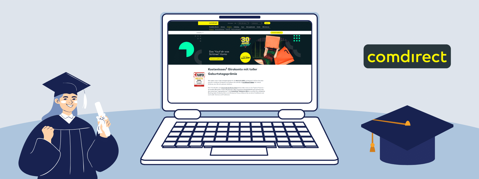 Laptop mit dem comdirect Girokonto für Studenten im Browser sichtbar