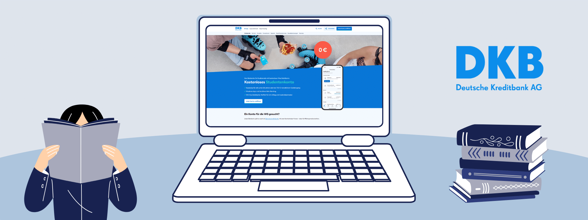 Laptop mit dem DKB Girokonto für Studenten im Browser geöffnet
