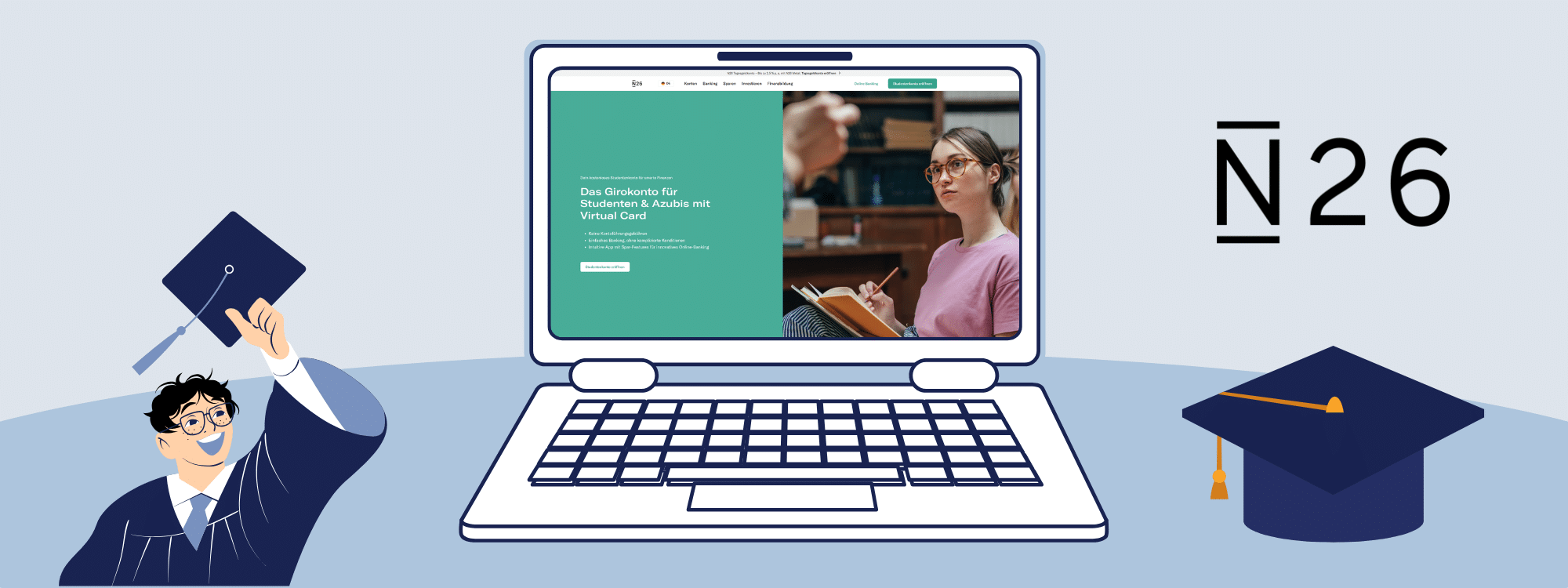 Laptop mit dem N26 Girokonto für Studenten geöffnet
