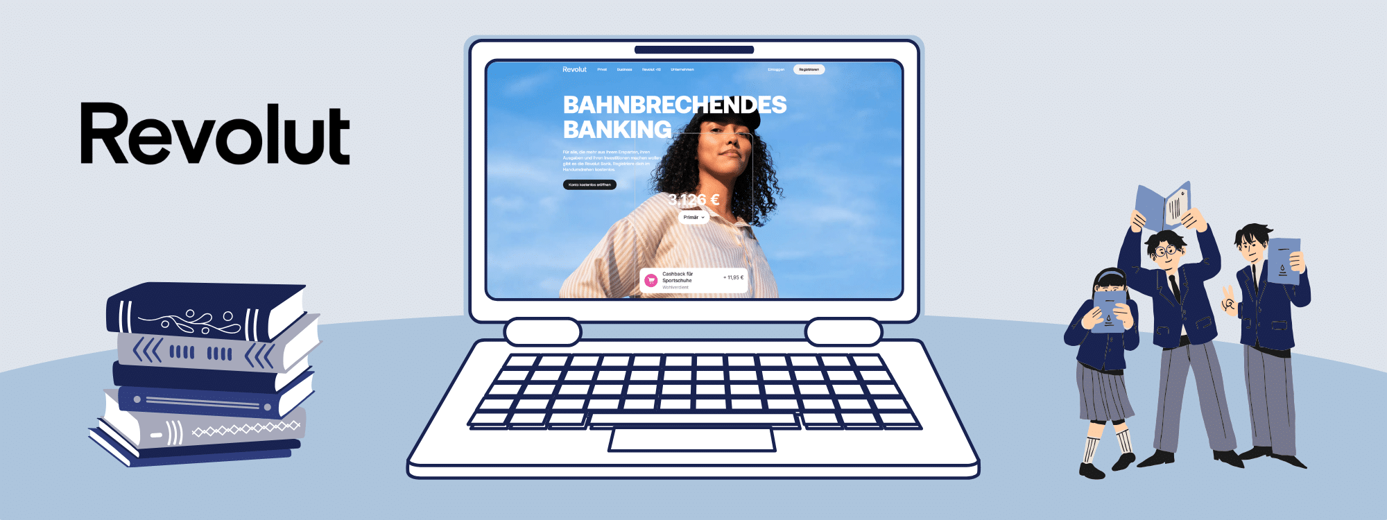 Laptop mit dem Revolut Girokonto für Studenten im Browser geöffnet