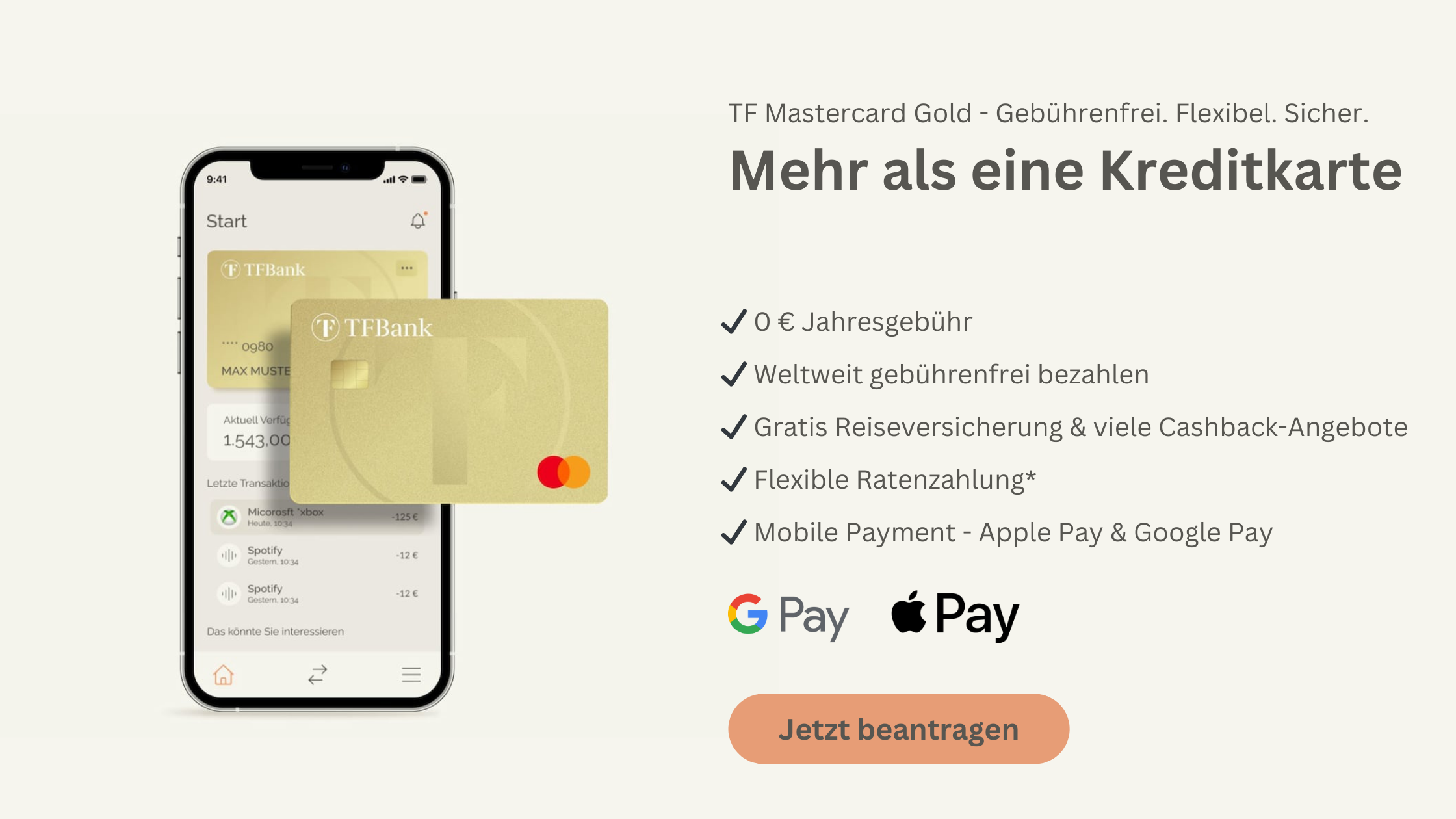 Bild der Vorteile für Resiende der TF Bank Mastercard Gold Kreditkarte